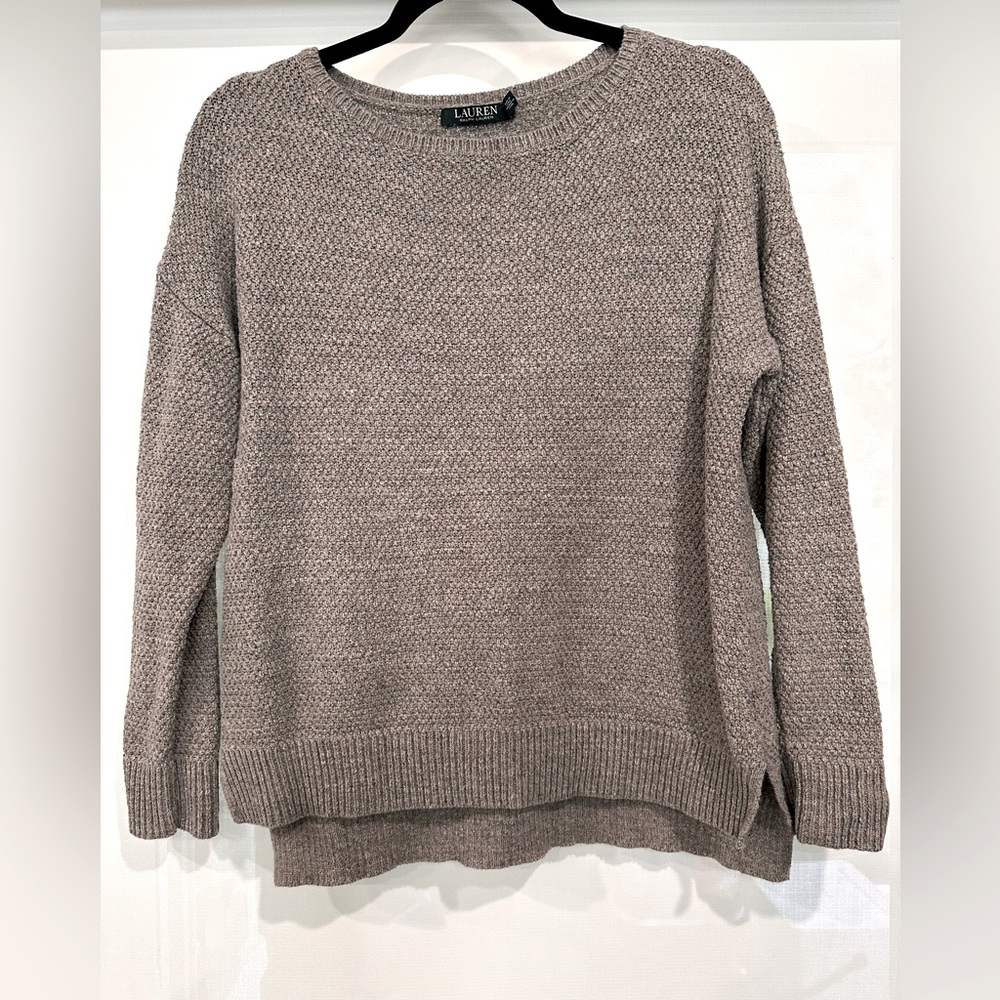 Lauren by Ralph Lauren 100% Cotton Grey Pullover Sweater Size Medium
